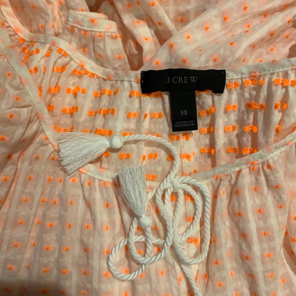 J CREW Boho Neon Dot Peasant Tassel Tie Top Shirt - Picture 6 of 6